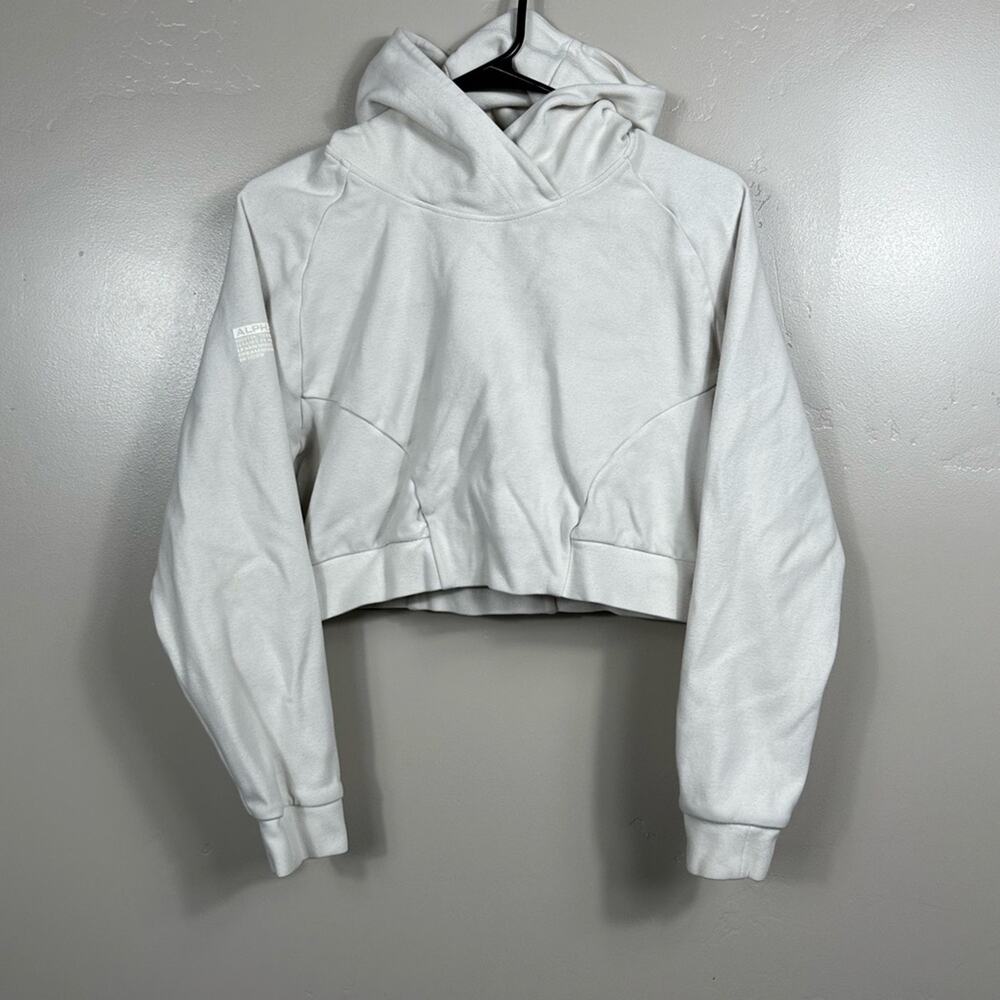 Alphalete Identity Pro Crop Hoodie - Ivory White Size Small - Picture 2 of 5